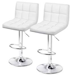 SlickBlue - Set of 2 Low Back Swivel Barstools – Faux Leather Counter Height Chairs - White