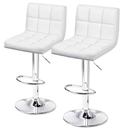 Front. SlickBlue - Set of 2 Low Back Swivel Barstools – Faux Leather Counter Height Chairs - White.