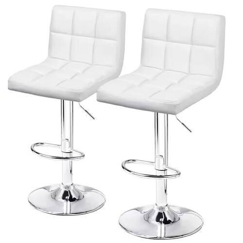 Front. SlickBlue - Set of 2 Low Back Swivel Barstools – Faux Leather Counter Height Chairs - White.