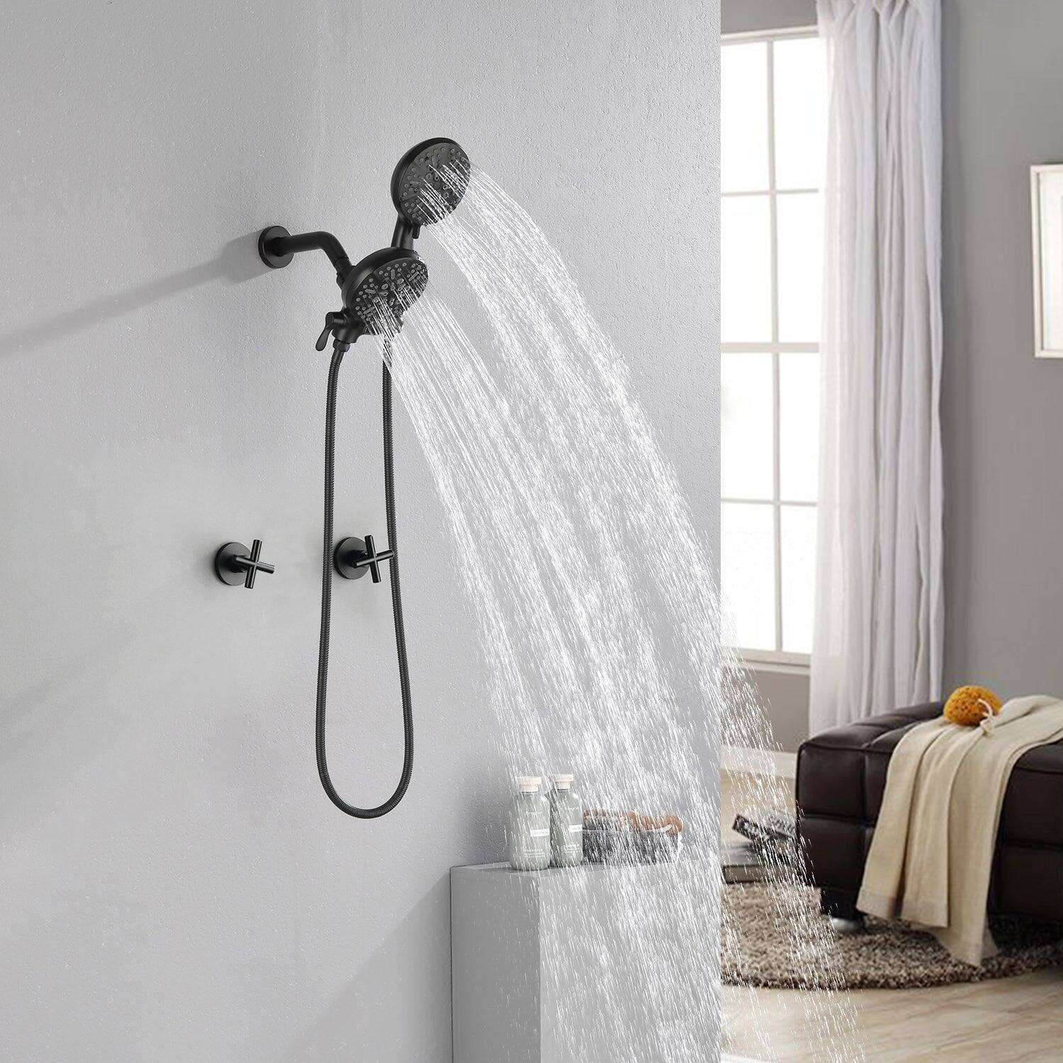 Alt View 4. Boyel Living - Matte Black Shower Set with Dual Handle Control and 7 Function Dual Shower Heads - Matte Black.