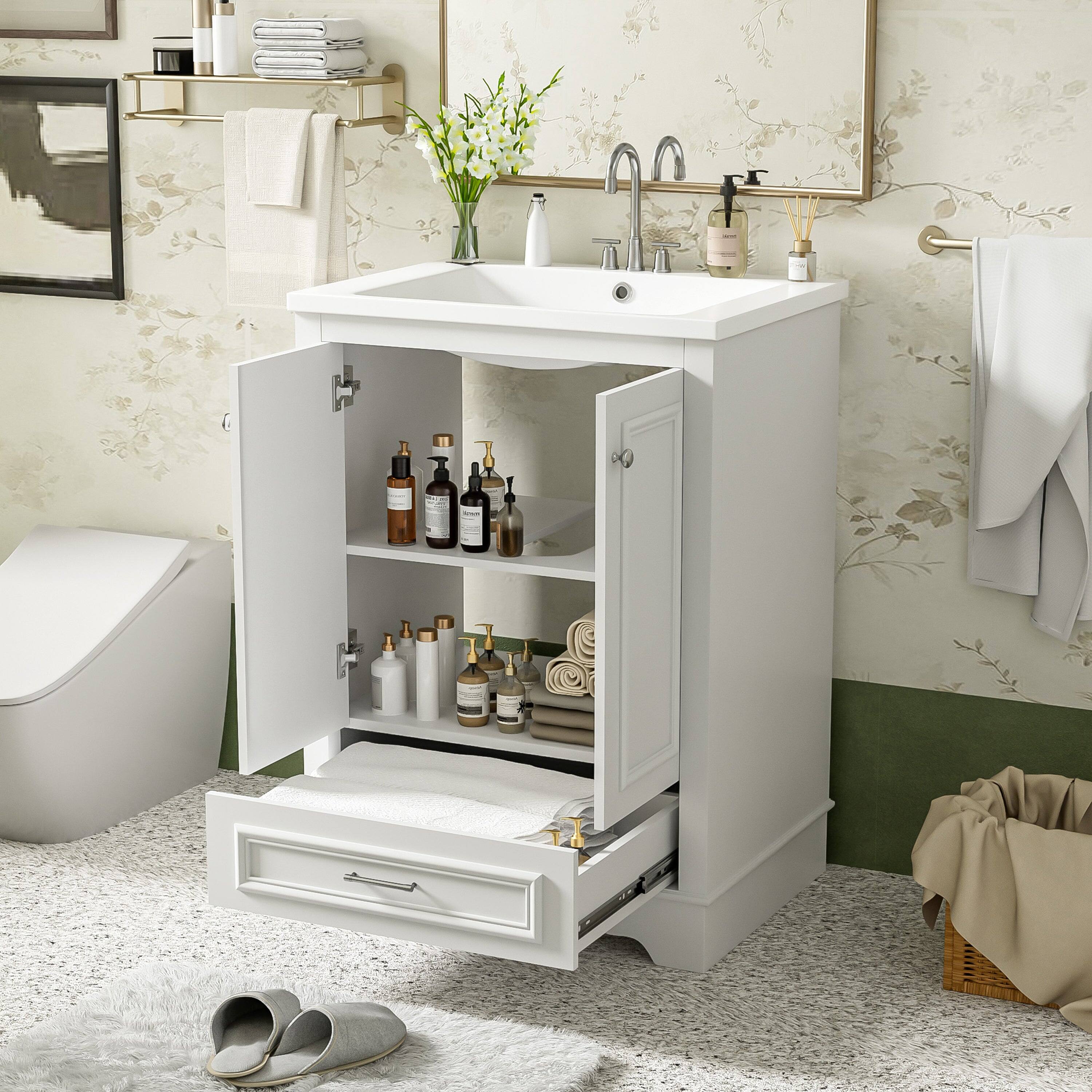Alt View 2. Boyel Living - 24 Inch Bathroom Vanity with Ceramic Sink Soft Close Doors Silver HandlesWhite - White.