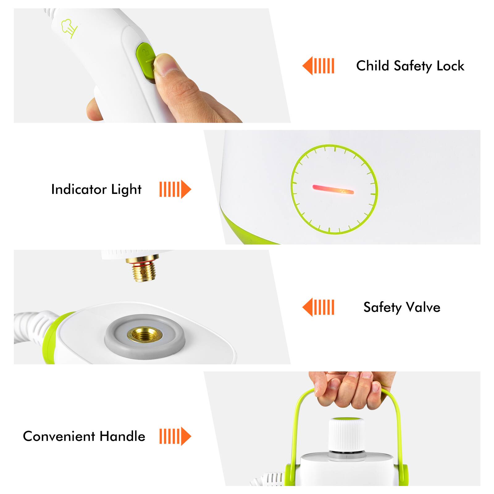 Child Safety Lock  
Indicator Light  
Safety Valve  
Convenient Handle