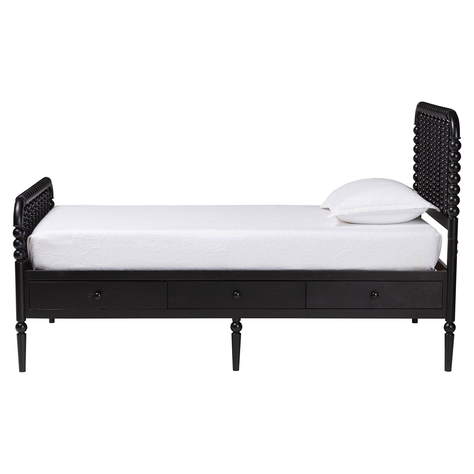 Left. Baxton Studio - Lucera 6-Drawer Platform Bed with Bobbin Frame, Twin - Black.
