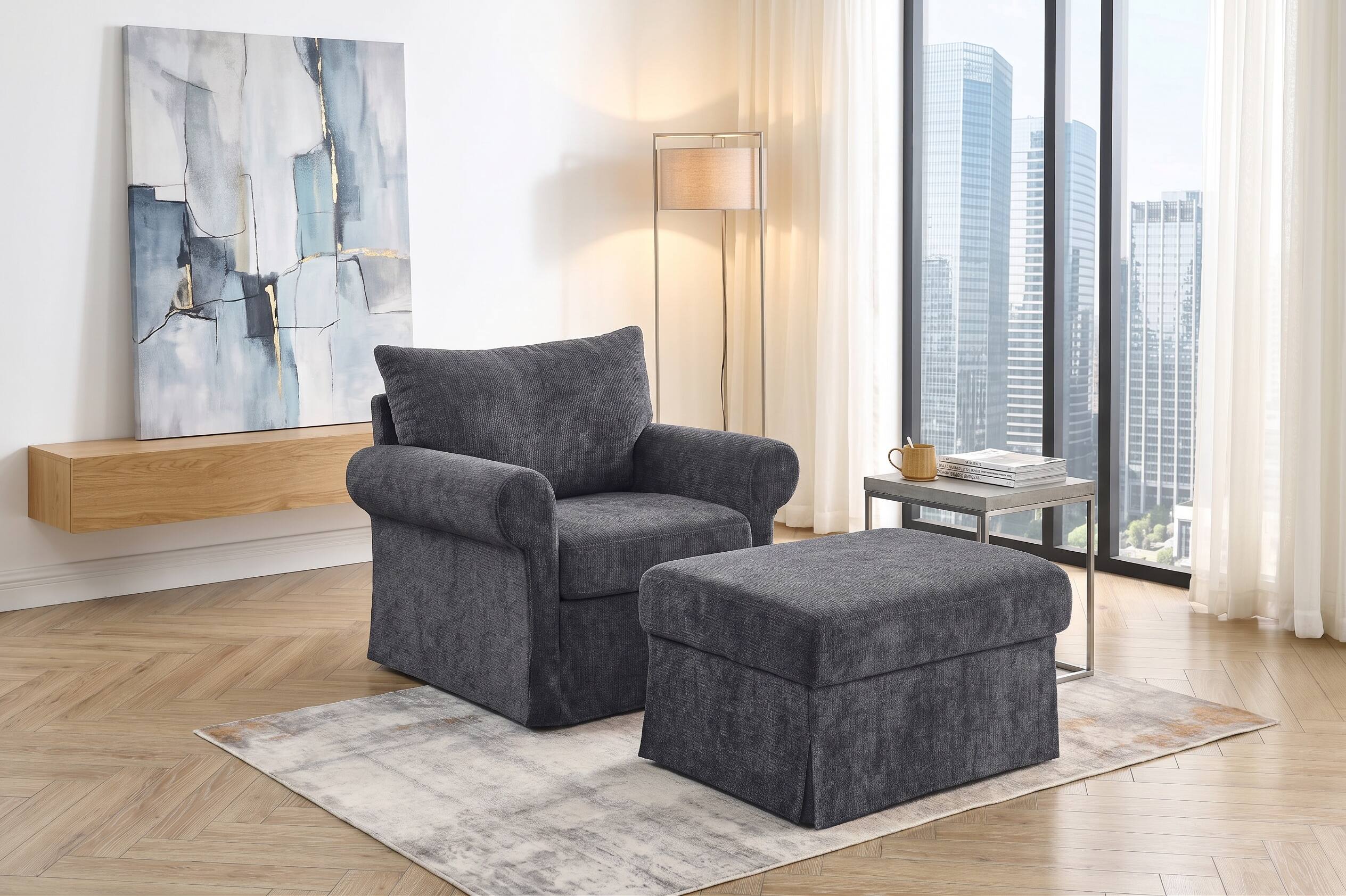 Alt View 9. Forest'nSky - 37.5" Accent Chair Stylish Single Sofa Chair with Ottoman  for Living Room,Grey - Grey.