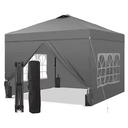 Front. Ainfox - Ainfox 10x10 Pop Up Canopy with Sidewalls Adjustable Outdoor Instant Canopy Tent with Carry Bag - Gray.