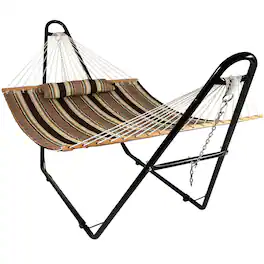 Sunnydaze - 2-Person Quilted Hammock with Universal Steel Stand - Sandy Beach