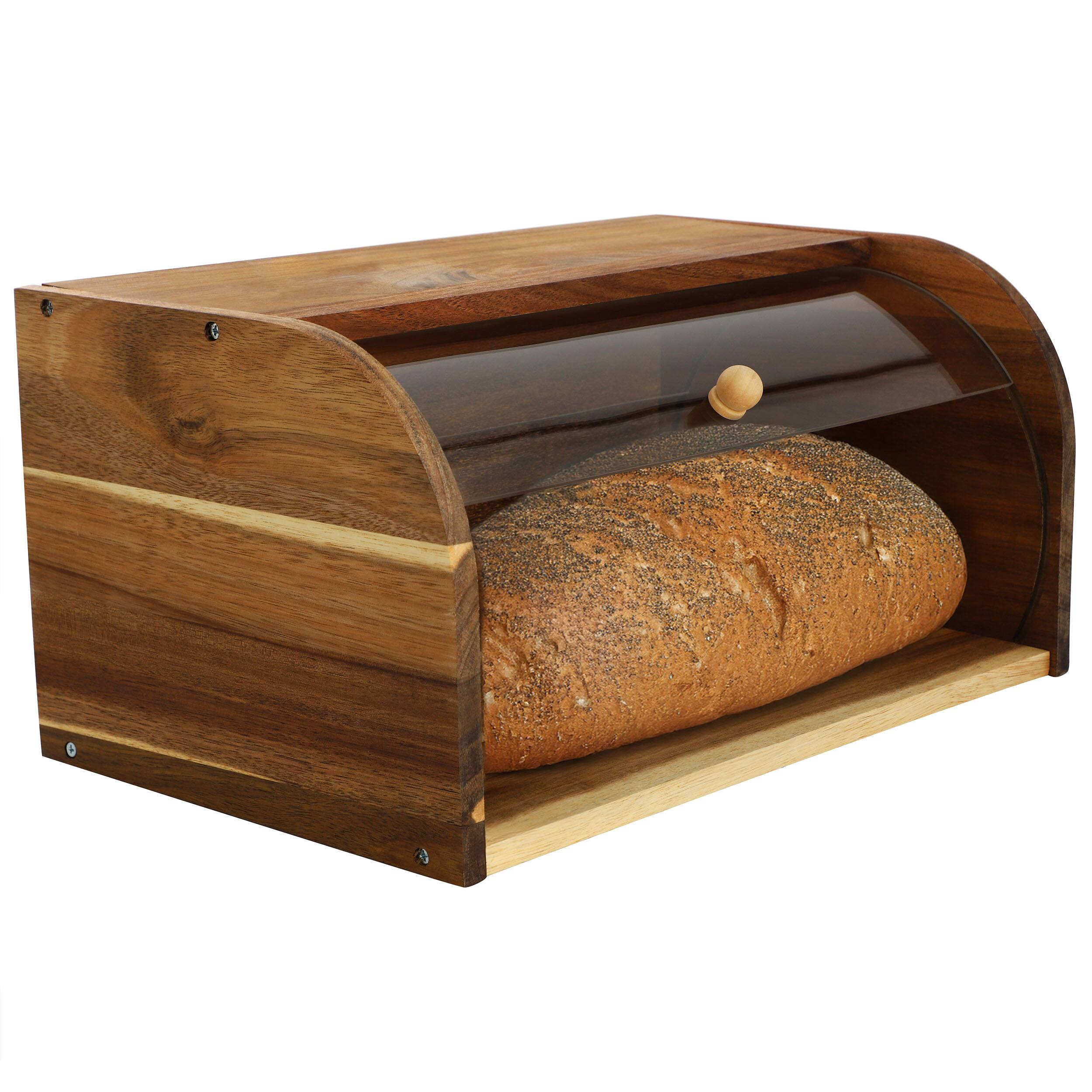Angle. MegaChef - MegaChef Acacia Wood Bread Box with Sliding Plastic Lid - Brown.