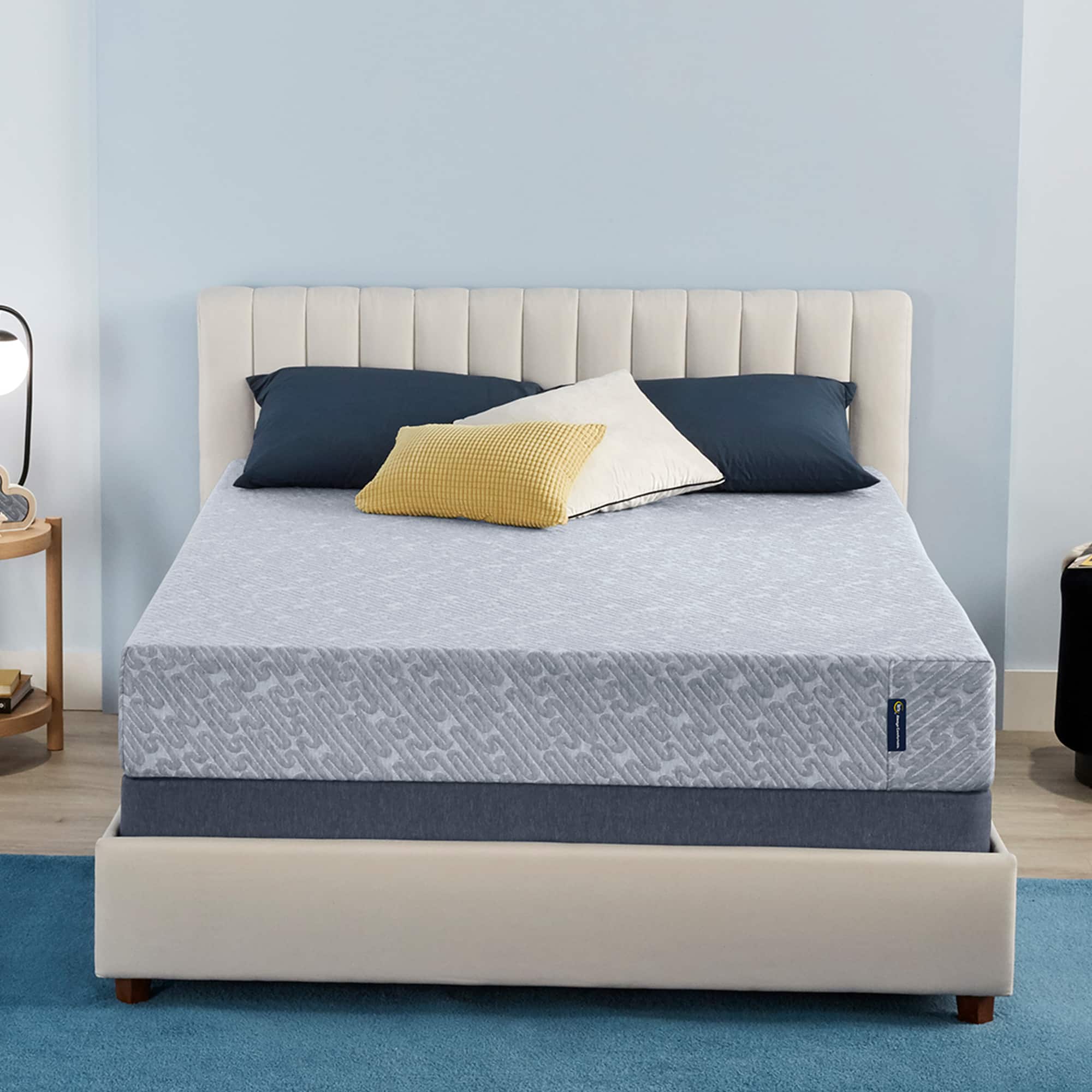 Front. Serta - Sheepless Nights 9" Medium Foam Mattress -Queen - Blue.