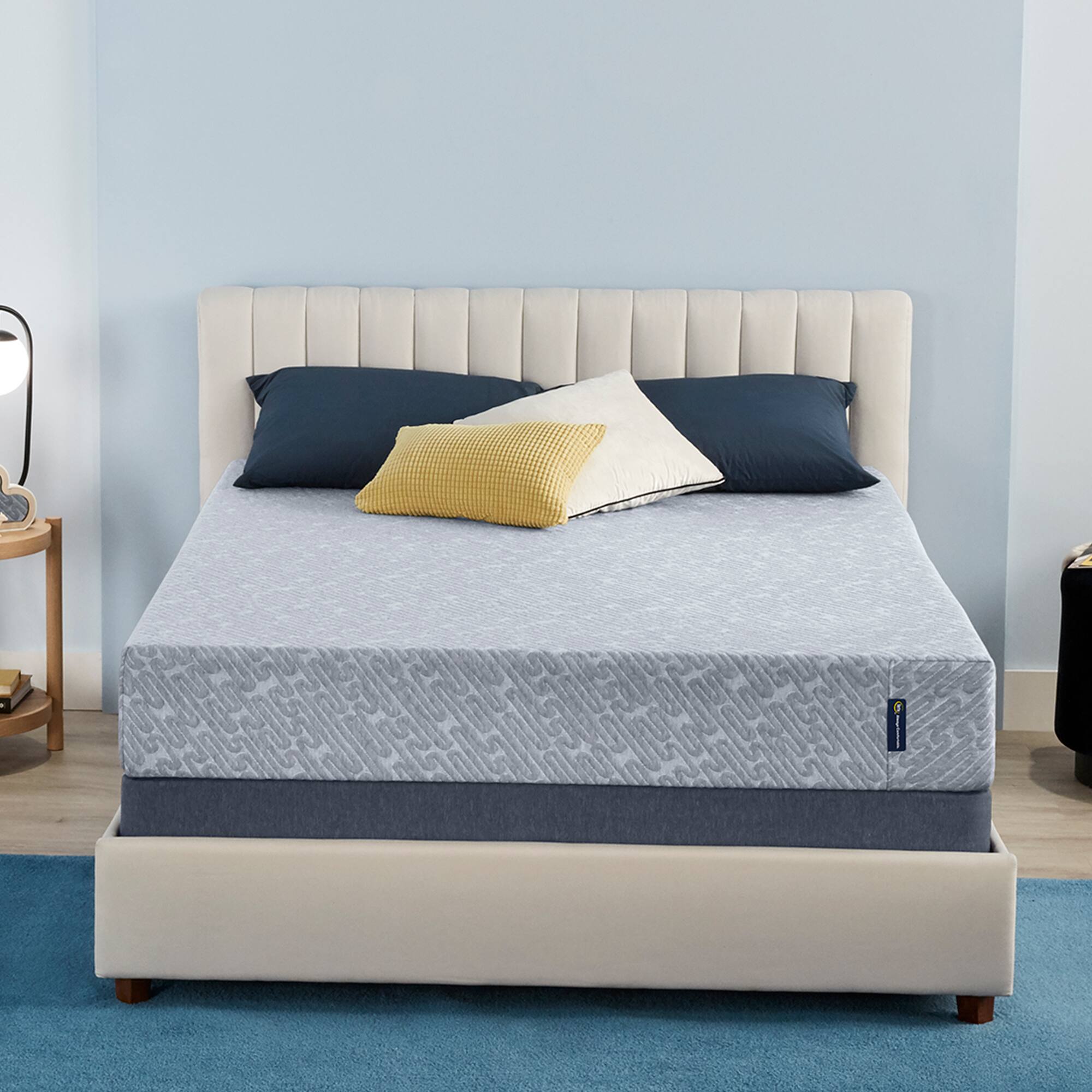 Front. Serta - Sheepless Nights 9" Medium Foam Mattress -Queen - Blue.
