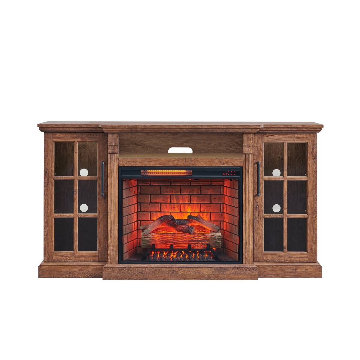Angle. Loheer - Loheer 65 inch fireplace tv stand for 75 inch tv with 28 inch electric fireplace and LED Light Antique Brown - Antique Brown.