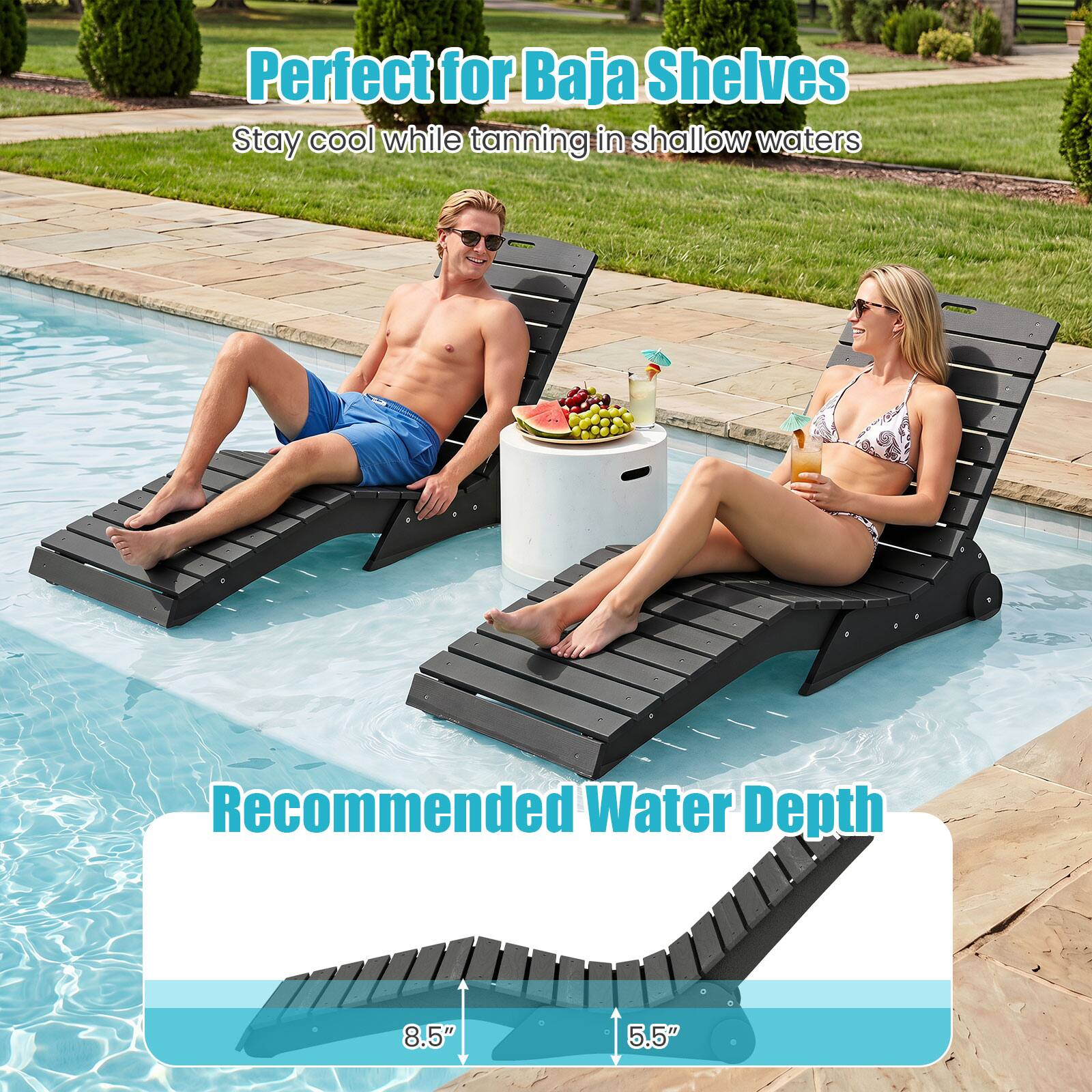Perfect for Baja Shelves  
Stay cool while tanning in shallow waters  

Recommended Water Depth  
8.5"  
5.5"