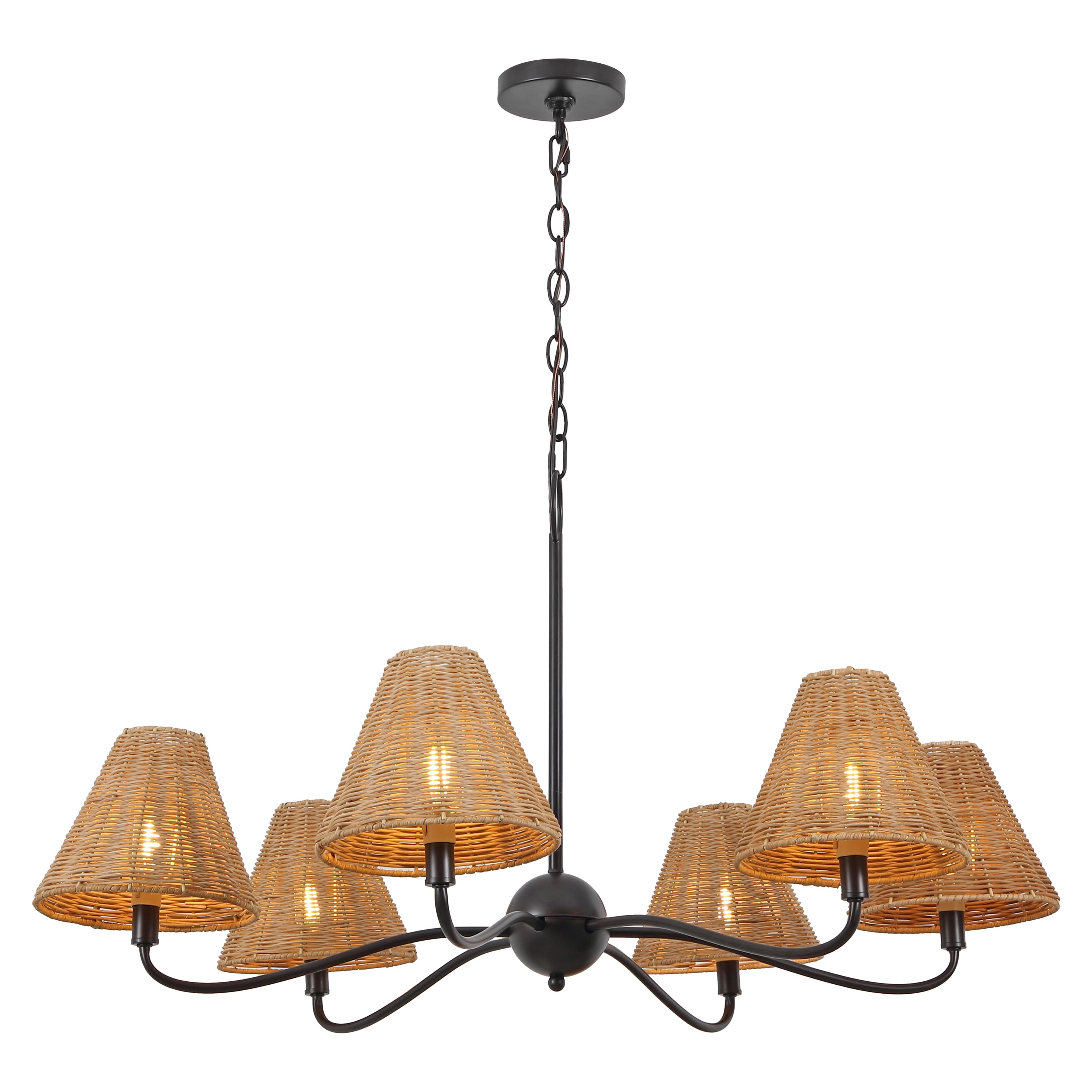 "Jonathan Y - Grady 35"" 6-Light Adjustable Swooping Arm Metal with Hand-Woven Rattan Shades LED Chandelier, Black/Brown - Oil-Rubbed Bronze" price history on PriceWatchPro