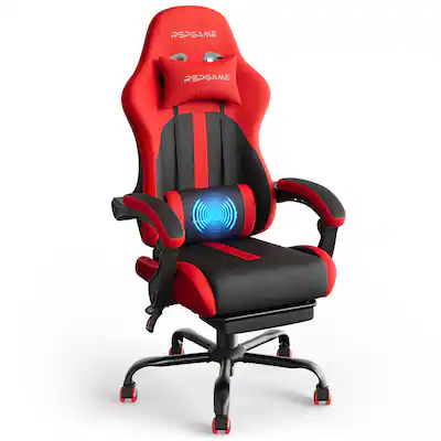 RSPGAME - Gaming Chair with Vibrating Lumbar Support, Ergonomic High Back Chair with Retractable Footrest - Red and Black RSPGAME - Gaming Chair with Vibrating Lumbar Support, Ergonomic High Back Chair with Retractable Footrest - Red and Black