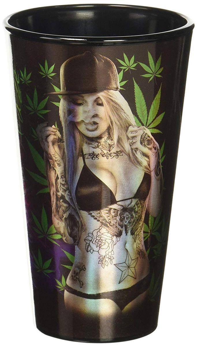 Front. Just Funky - Get Down Art Purple Haze Art 16oz Pint Glass - Black/White.
