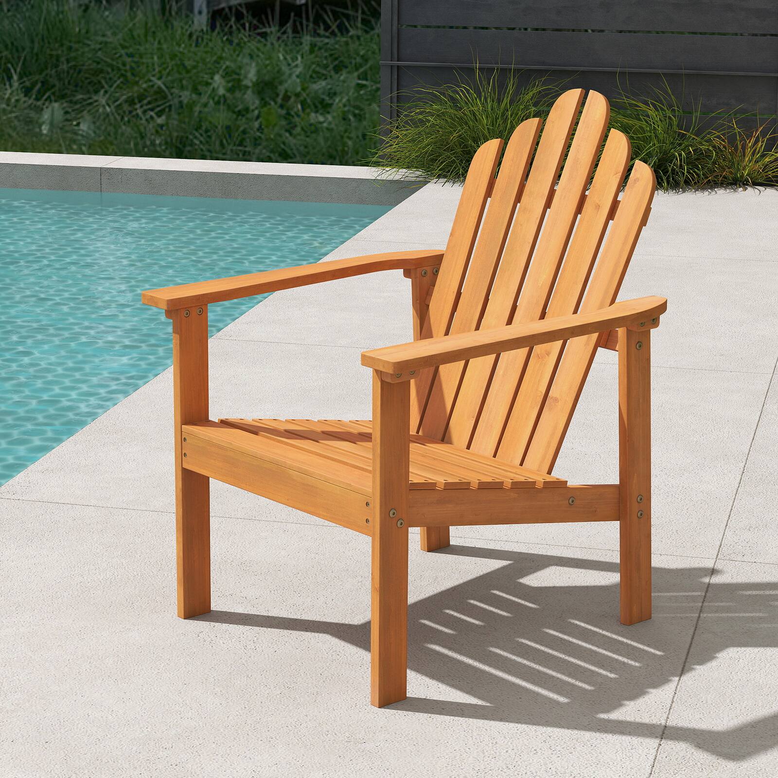 Alt View 1. Gymax - Gymax Stackable Adirondack Chair Acacia Wood Outdoor Chair w/ Slatted Backrest & Seat - Yellow.