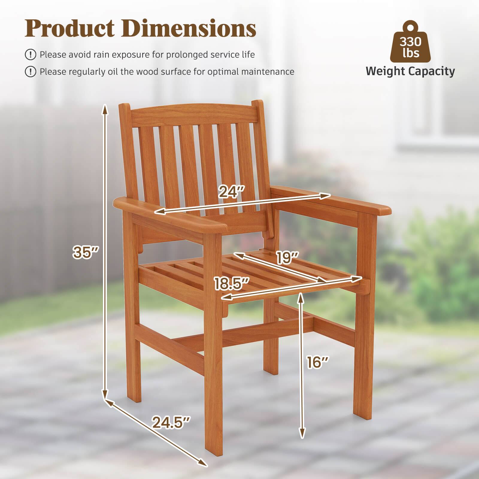 Product Dimensions

Please avoid rain exposure for prolonged service life

Please regularly oil the wood surface for optimal maintenance

330 lbs Weight Capacity

24"
35"
18.5"
19"
16"
24.5"