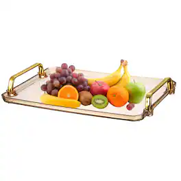 Unique Bargains - Plastic Serving Tray with Golden Handle, 12x8.6" Modern Rectangular Acrylic Reusable Tea Platter for Kitchen - Gold