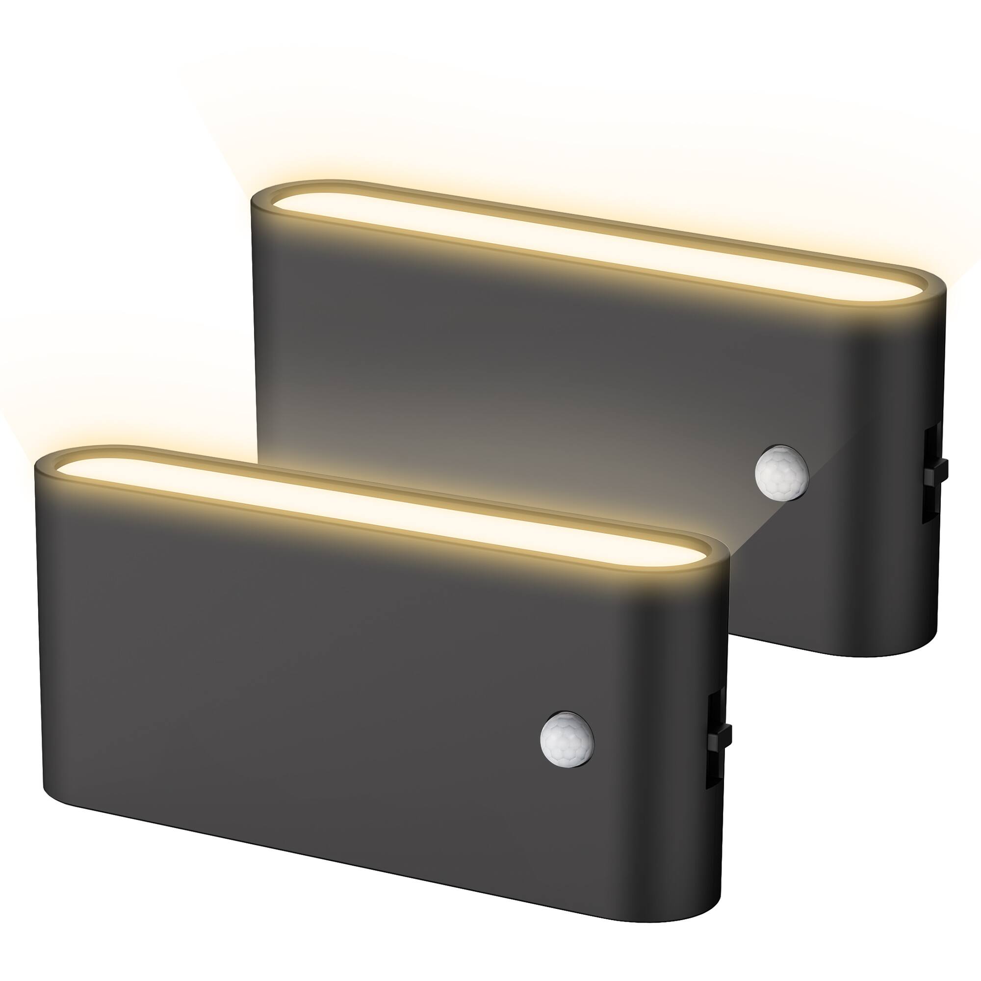 Jandcase - 2-Pack 1W Plug-in Motion Sensor Night Light, 3000K Warm Glow, Up/Down Light,ON/OFF/AUTO - Black