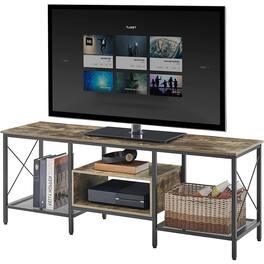Hivvago - Industrial Farmhouse Metal Wood TV Stand with Media Storage Shelves - Gray