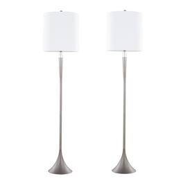 Loheer - Crystal Floor Lamp Set of 2 White Linen Shade 64.5 Inch Tall Standing Lamps for Bedroom Living Room - Cast Iron