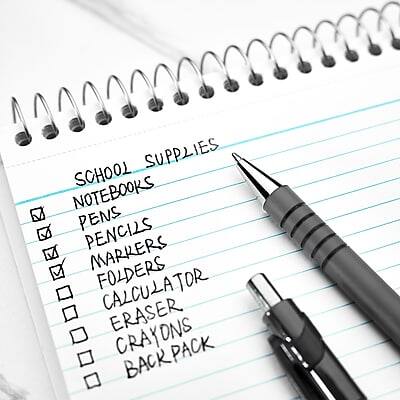 SCHOOL SUPPLIES  
- NOTEBOOKS  
- PENS  
- PENCILS  
- MARKERS  
- FOLDERS  
- CALCULATOR  
- ERASER  
- CRAYONS  
- BACKPACK