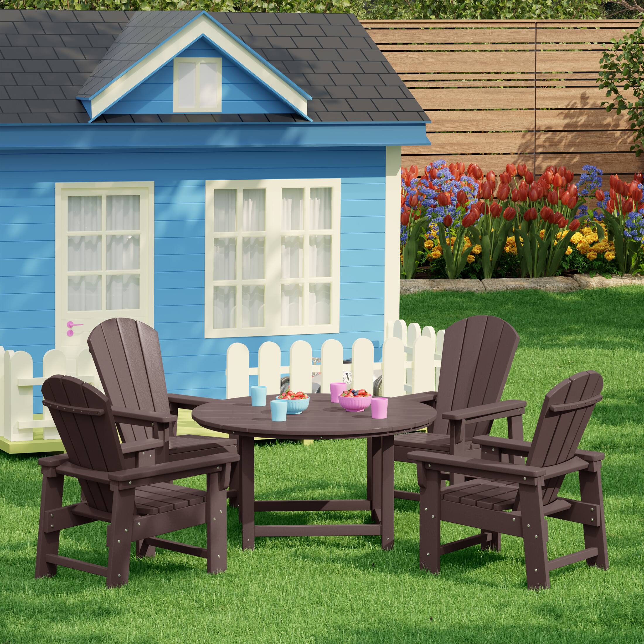 Angle. WestinTrends - WestinTrends Malibu Kids 5-Piece HDPE Outdoor Patio Round Dining Table and Chairs Set - Dark Brown.