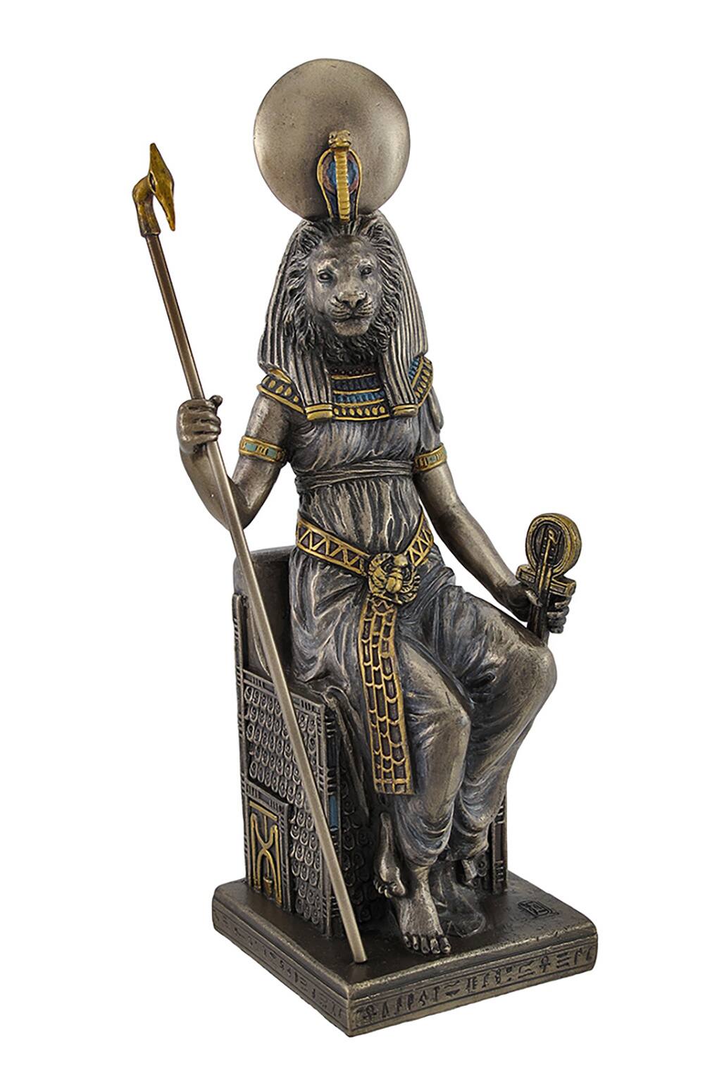Front. Veronese Design - Egyptian Goddess Sekhmet Sitting on Throne Statue - Brown.