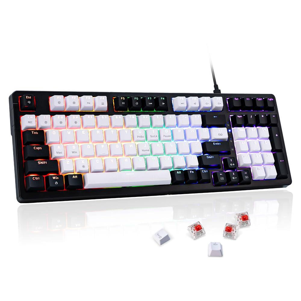 Cedar Assembly - Mechanical Gaming Full Key Percent Compact Wired Rgb Backlit Light Up Red Switches Hot Swappable Usb C Creamy - Black-White