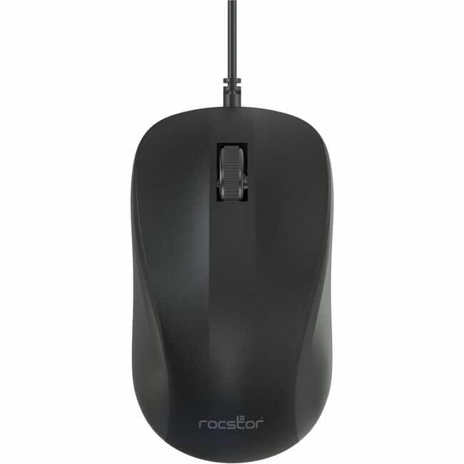 Front. Rocstor - Rocstor Premium QM1 Silent Clicking USB Wired Contoured Mouse - 1200 dpi - Optical - Cable - Black - USB - 1200 dpi - Sc - Black.