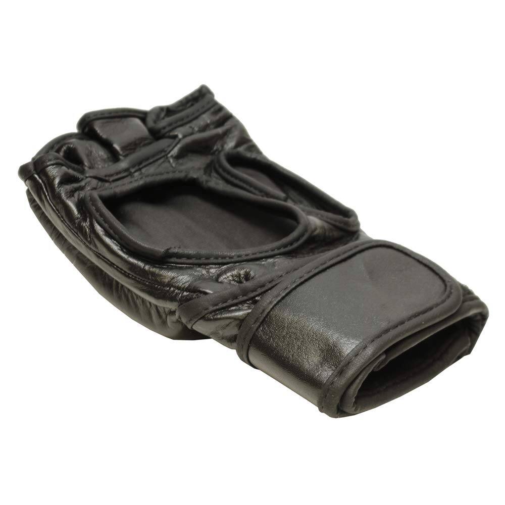Angle. Amber Sporting Goods - Elite MMA Cage Gloves, Premium Leather for Combat Training, Punching Bag, and MMA Sparring, Large - Black.