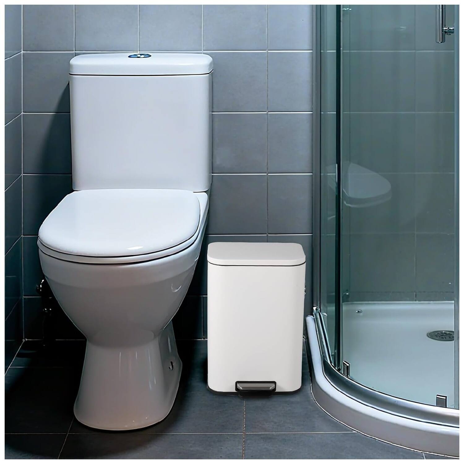 Back. GARVEE - Stainless Steel 50L Kitchen Trash Can with Soft-Close Lid and Foot Pedal, Fingerprint-Proof - White.