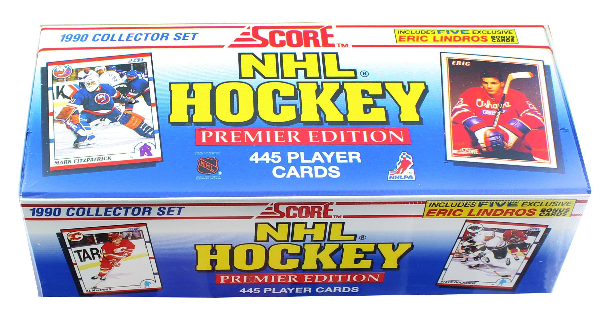 1990 Collector Set  
SCORE NHL Hockey  
Premier Edition  
445 Player Cards  

Includes Five Exclusive Eric Lindros Bonus Cards  

1990 Collector Set  
SCORE NHL Hockey  
Premier Edition  
445 Player Cards  

Includes Five Exclusive Eric Lindros Bonus Cards