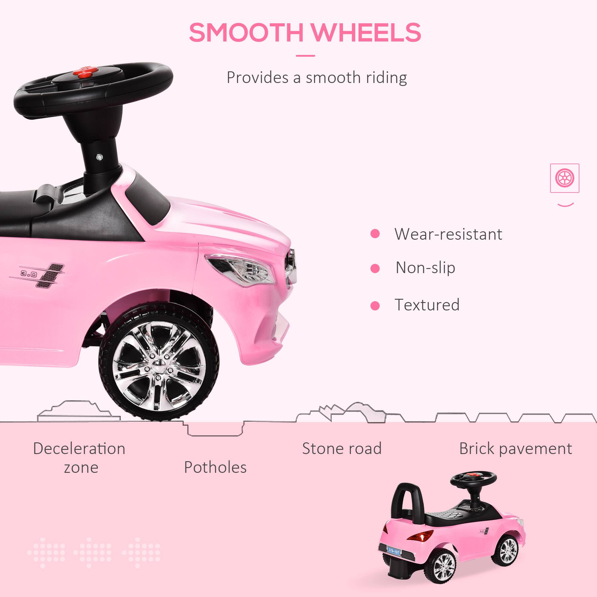 SMOOTH WHEELS  
Provides a smooth riding  

- Wear-resistant  
- Non-slip  
- Textured  

Deceleration zone  
Potholes  
Stone road  
Brick pavement