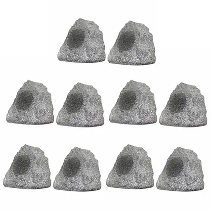 Front. Theater Solutions by Goldwood - 10R4G Outdoor Rock 10 Piece Speaker Set for Deck Pool Spa Patio Garden - Granite Gray.