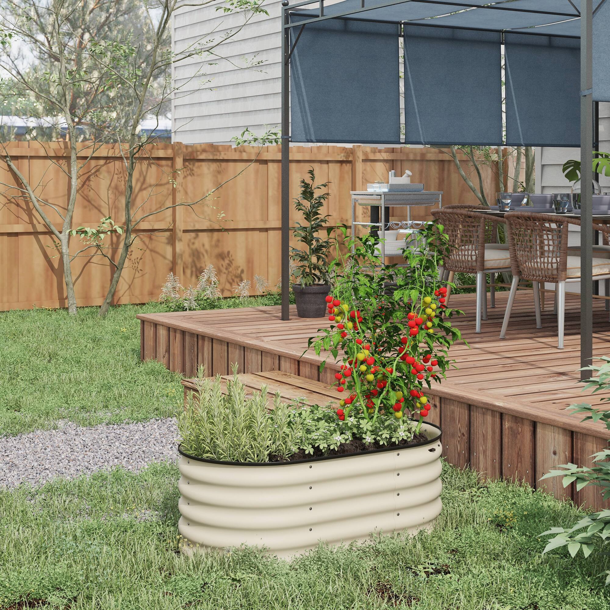 Alt View 1. Outsunny - 3.5' x 2' x 1.4' Galvanized Raised Garden Bed Kit, Outdoor Metal Elevated Planter Box with Safety Edging - Cream White.