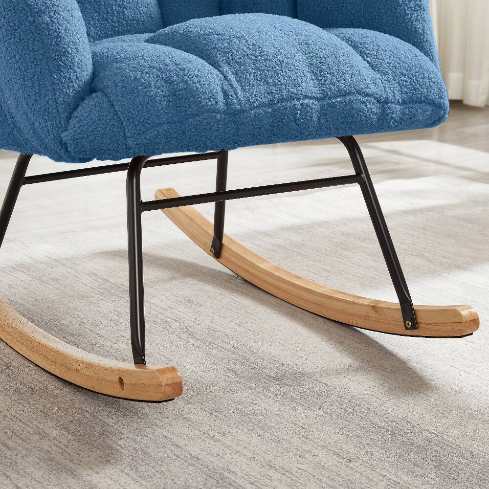 Alt View 1. Loheer - Loheer Blue Tufted Upholstered Teddy Fabric Rocking Chair Metal Frame Glider Chair for Living Room - Blue.