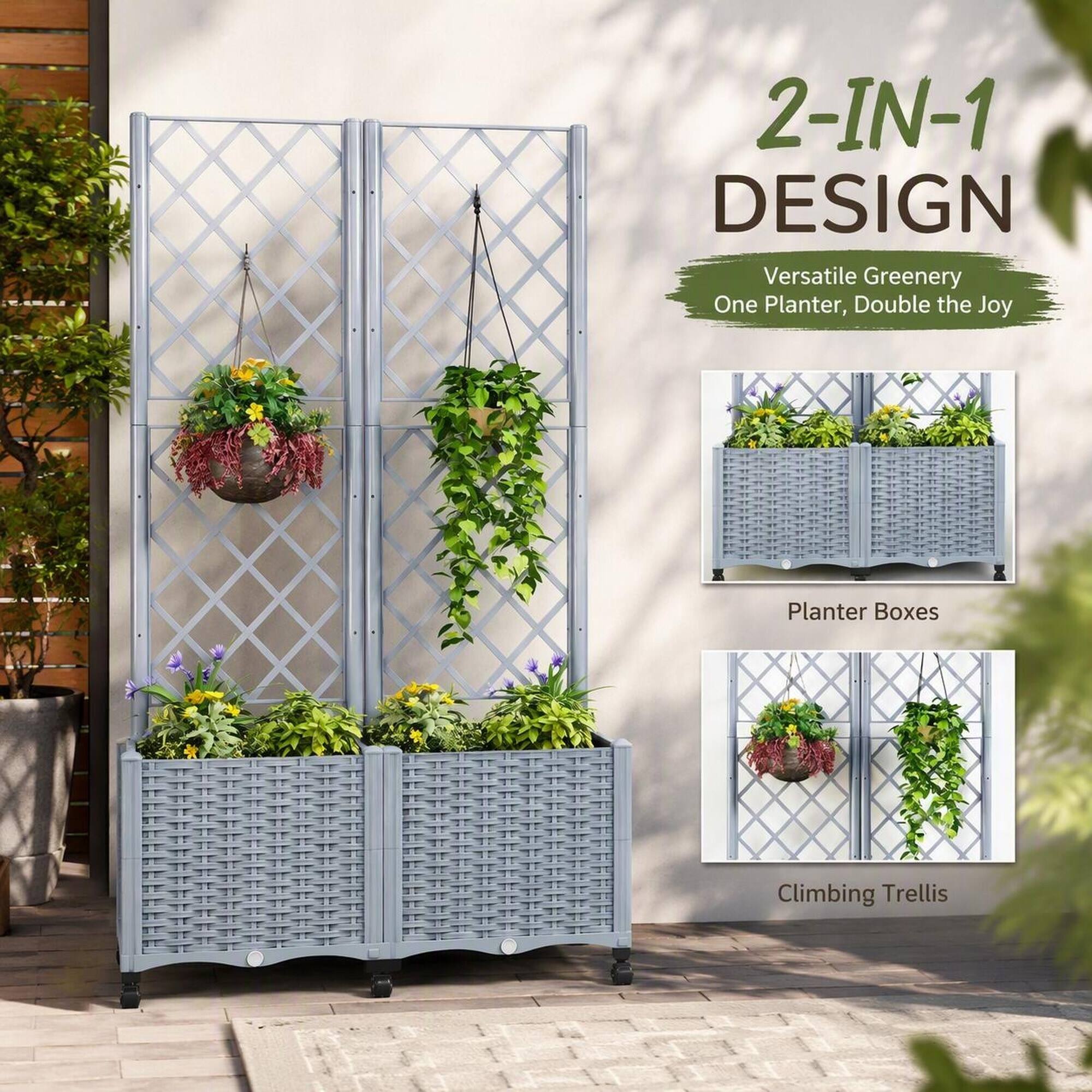 2-IN-1 DESIGN  
Versatile Greenery  
One Planter, Double the Joy  

Planter Boxes  
Climbing Trellis