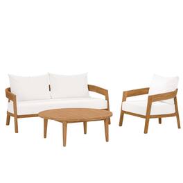 Modway - 3-Piece Teak Wood Outdoor Patio Set - All-Weather Cushions, Sunproof Fabric Cushion Covers - Natural White