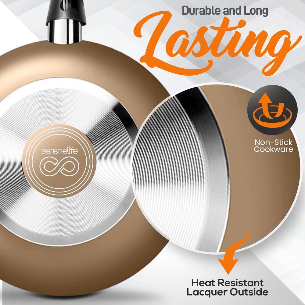 Durable and Long Lasting

serenelife

Non-Stick Cookware

Heat Resistant Lacquer Outside