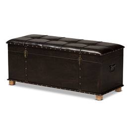Baxton Studio - Janna Rustic Transitional Faux Leather Upholstered and Oak Brown Finished Wood Storage Ottoman - Dark Brown/Oak Brown