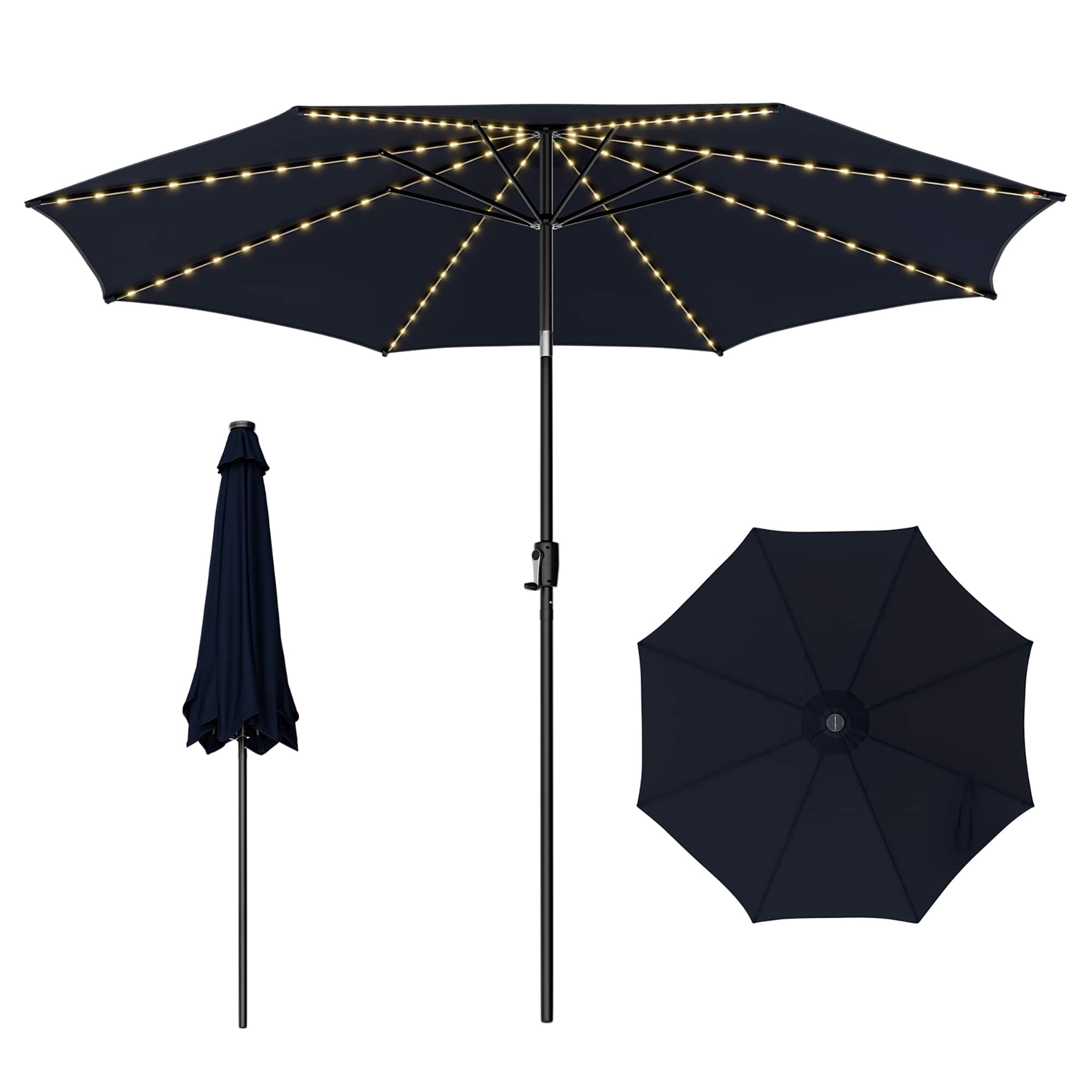 Gymax - 10FT Solar Patio Umbrella 112 LED Lighted Umbrella Outdoor Table Market Umbrella - Navy
