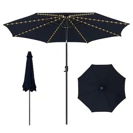 Front. Gymax - Gymax 10FT Solar Patio Umbrella 112 LED Lighted Umbrella Outdoor Table Market Umbrella Navy - Navy.