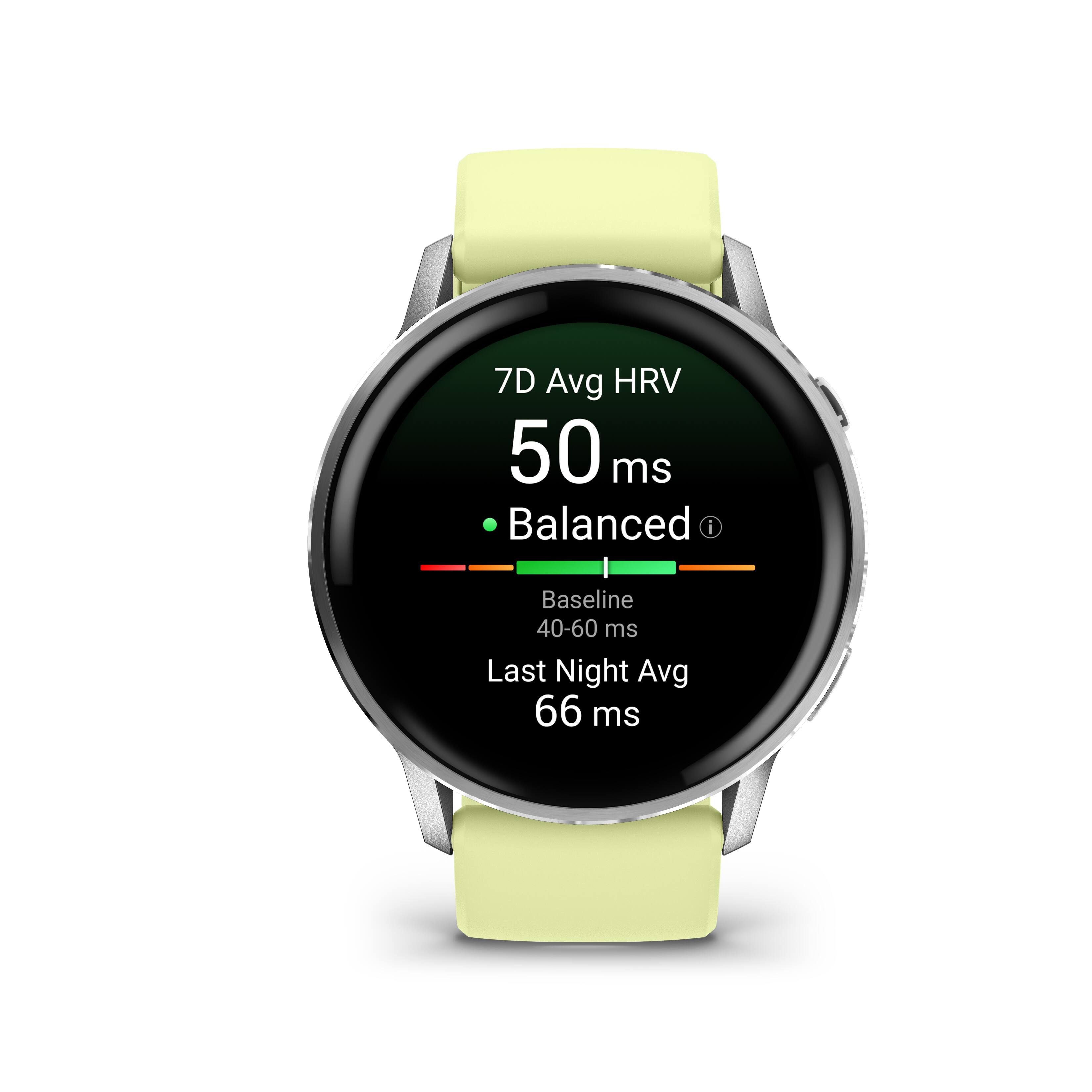 7D Avg HRV  
50 ms  
Balanced  
Baseline 40-60 ms  
Last Night Avg 66 ms
