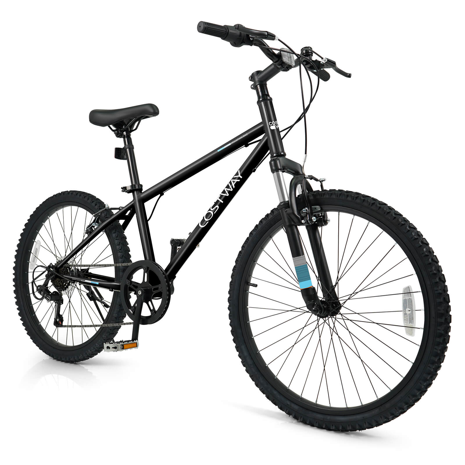 Costway - 24 Inch Kids Mountain Bike for Boys Girls Aged 8+ Years Old with Suspension Fork - Black