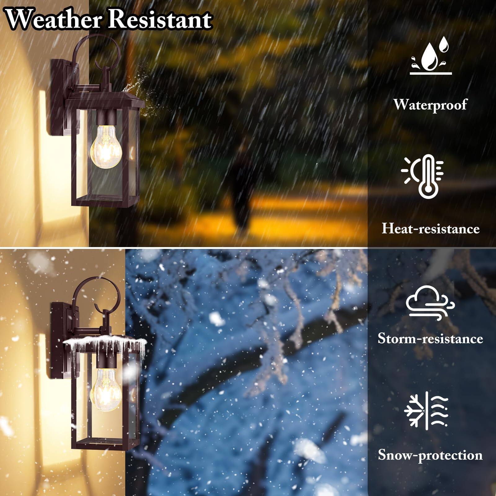 Weather Resistant

- Waterproof
- Heat-resistance
- Storm-resistance
- Snow-protection