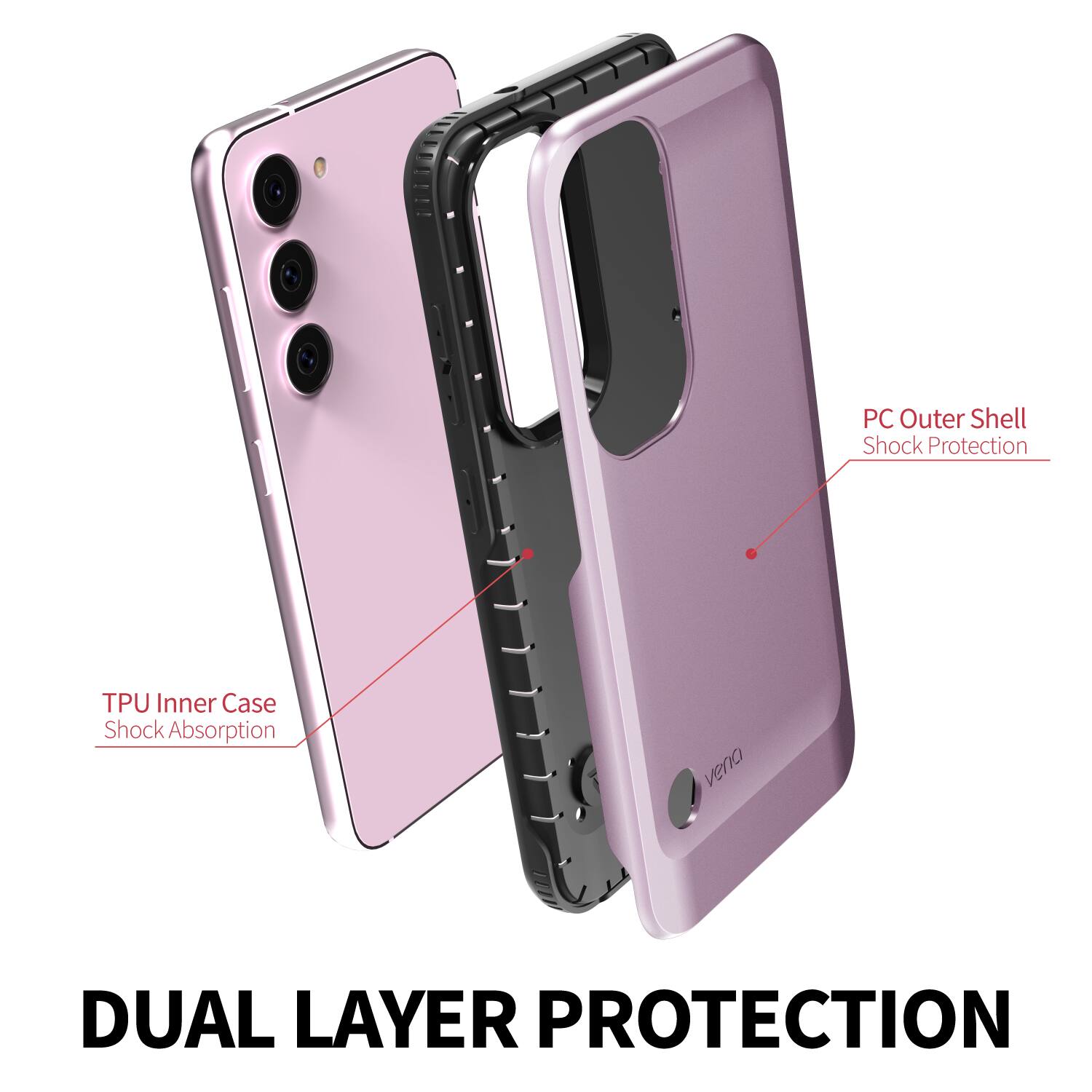 DUAL LAYER PROTECTION
PC Outer Shell Shock Protection
TPU Inner Case Shock Absorption