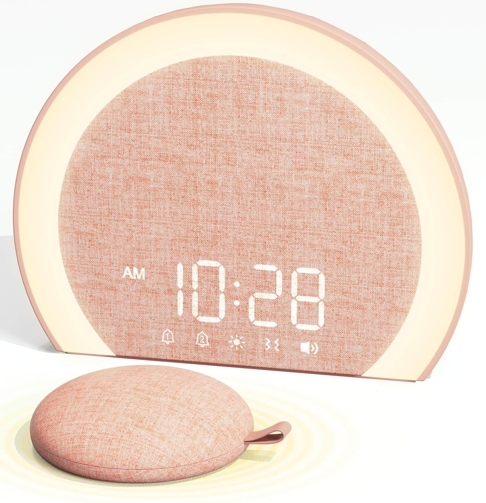 Dazzed Corner - Alarm Clock with Wireless Bed Shaker, Dual Alarms - Pink