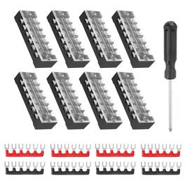 Unique Bargains - Screw Terminal Block 6 Positions, Dual Row, 600V 25A, with Screwdriver & Terminals, 8 Sets - Black