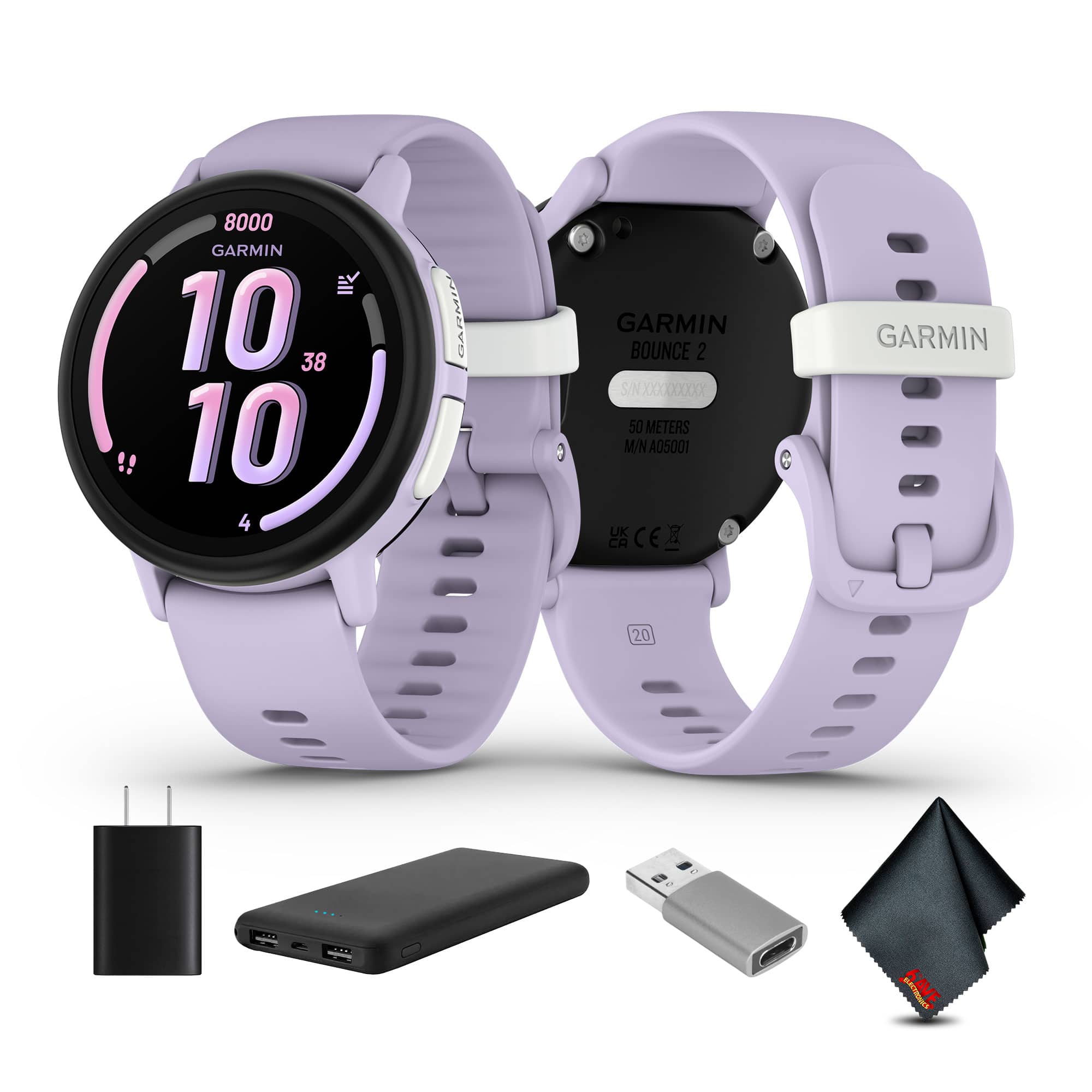 Garmin - Bounce 2, Kids Smartwatch, Light Purple, USB (USA) ADAPTERS - Light Purple - (2025)