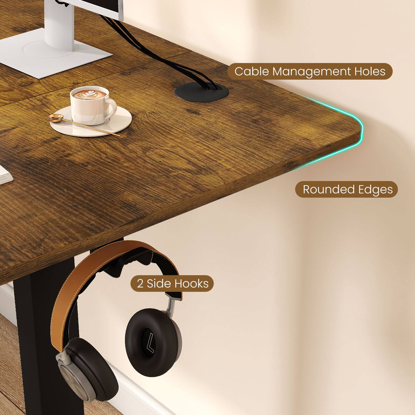 Cable Management Holes  
Rounded Edges  
2 Side Hooks